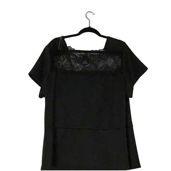 Ashley Stewart NWOT Black Lace Yoke Peplum Top Size 5X - Picture 3 of 9